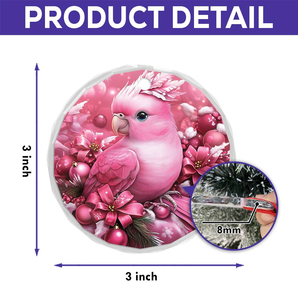 Parrot Pink Christmas Design 1 Glass Ornament