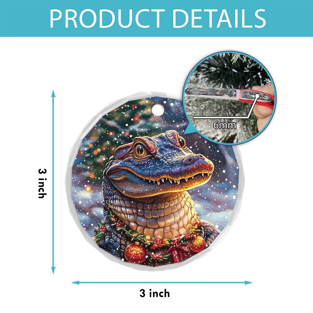 Beautiful Angus Alligator Christmas Night Design 1 Glass Ornament