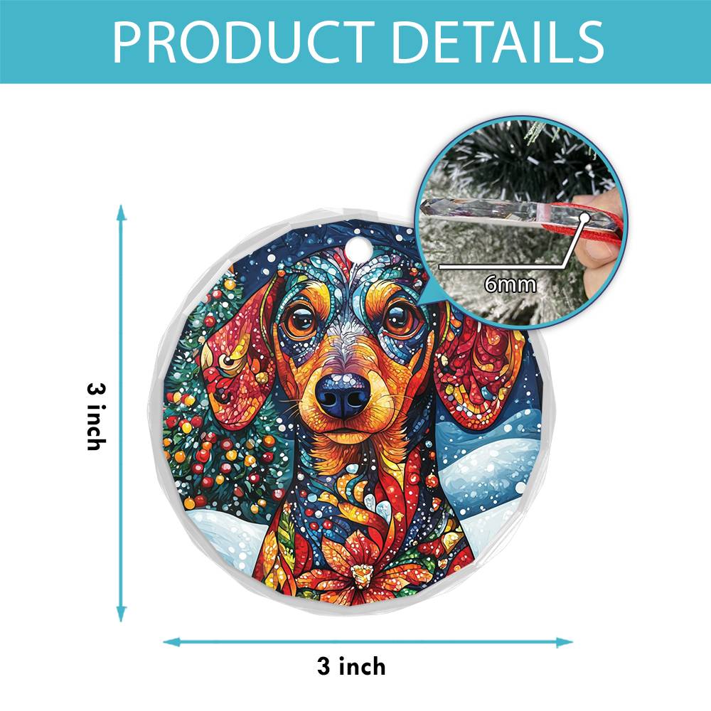 Beautiful Angus Dachshund Dog Christmas Night Design 1 Glass Ornament