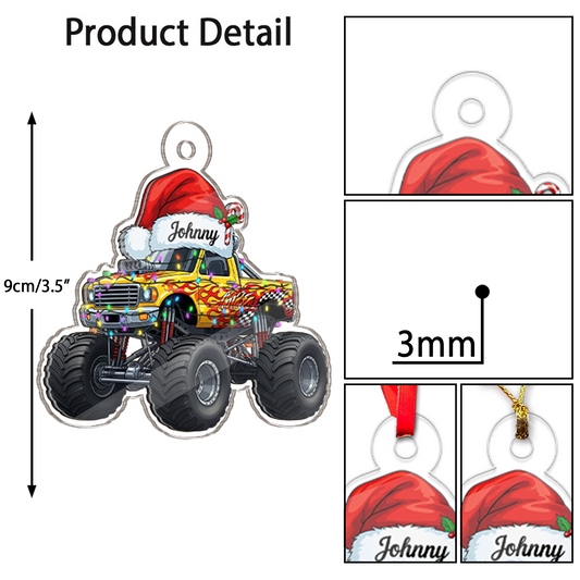 Custom Name Monster Truck With Led Light Acrylic Ornament Christmas Gift