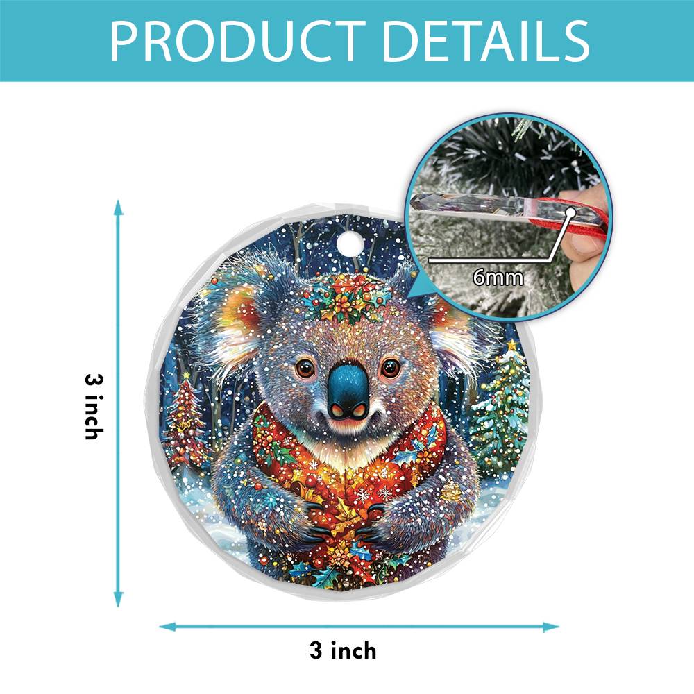 Beautiful Angus Koala Christmas Night Design 4 Glass Ornament