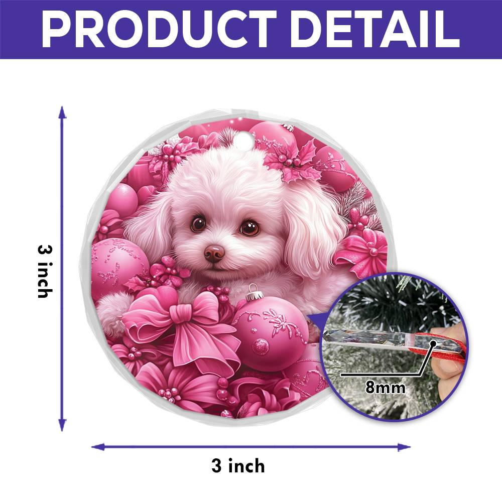Bichon Frise Dog Pink Christmas Design 1 Glass Ornament