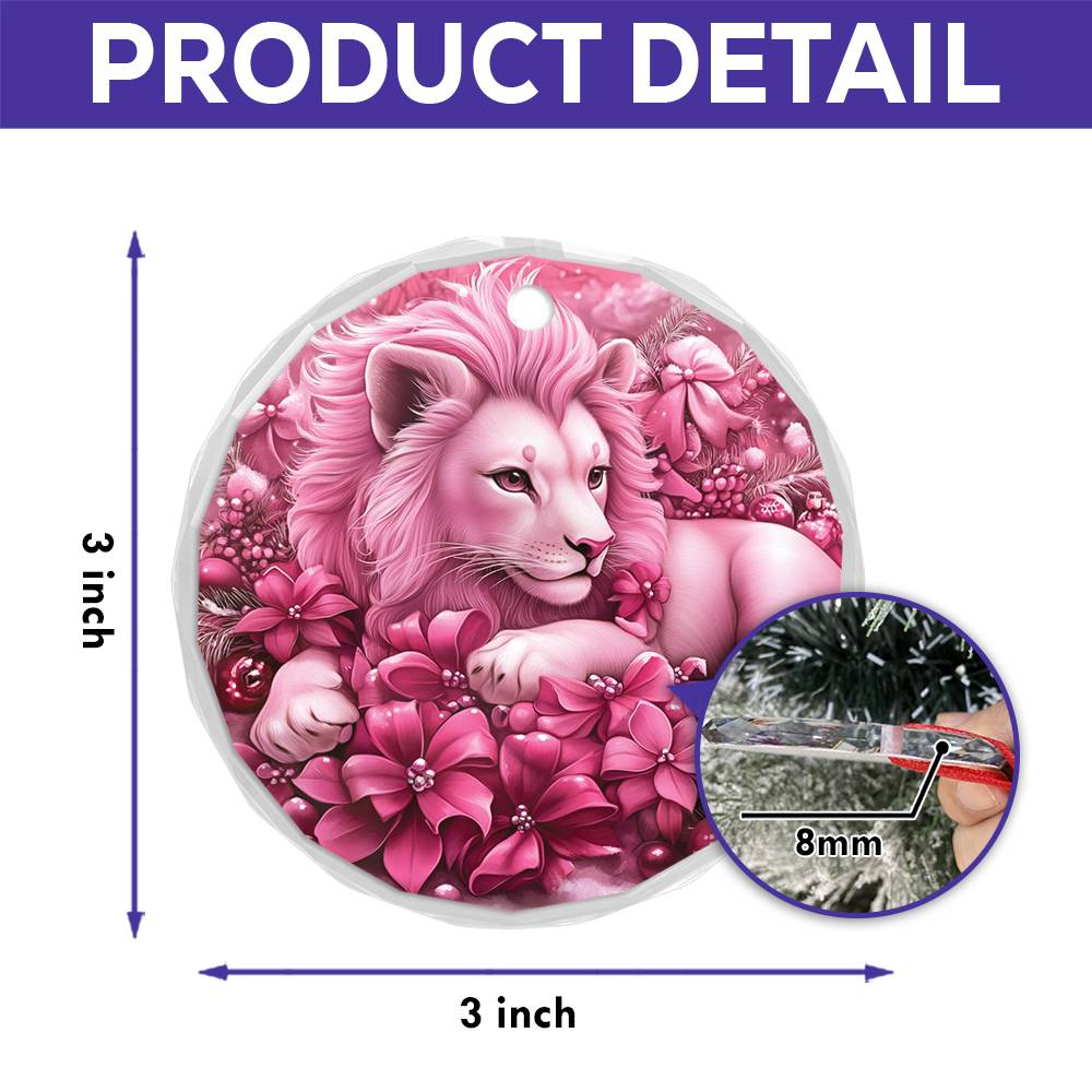Lion Pink Christmas Design 1 Glass Ornament