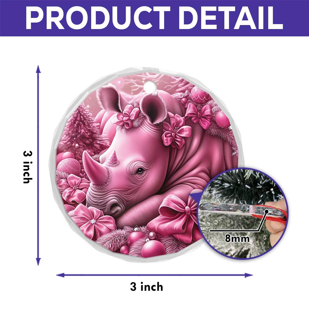 Rhino Pink Christmas Design 4 Glass Ornament