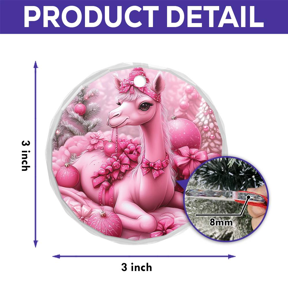 Camel Pink Christmas Design 2 Glass Ornament