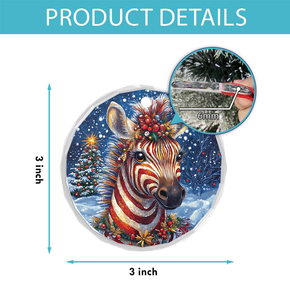 Beautiful Zebra Christmas Night Design 3 Glass Ornament