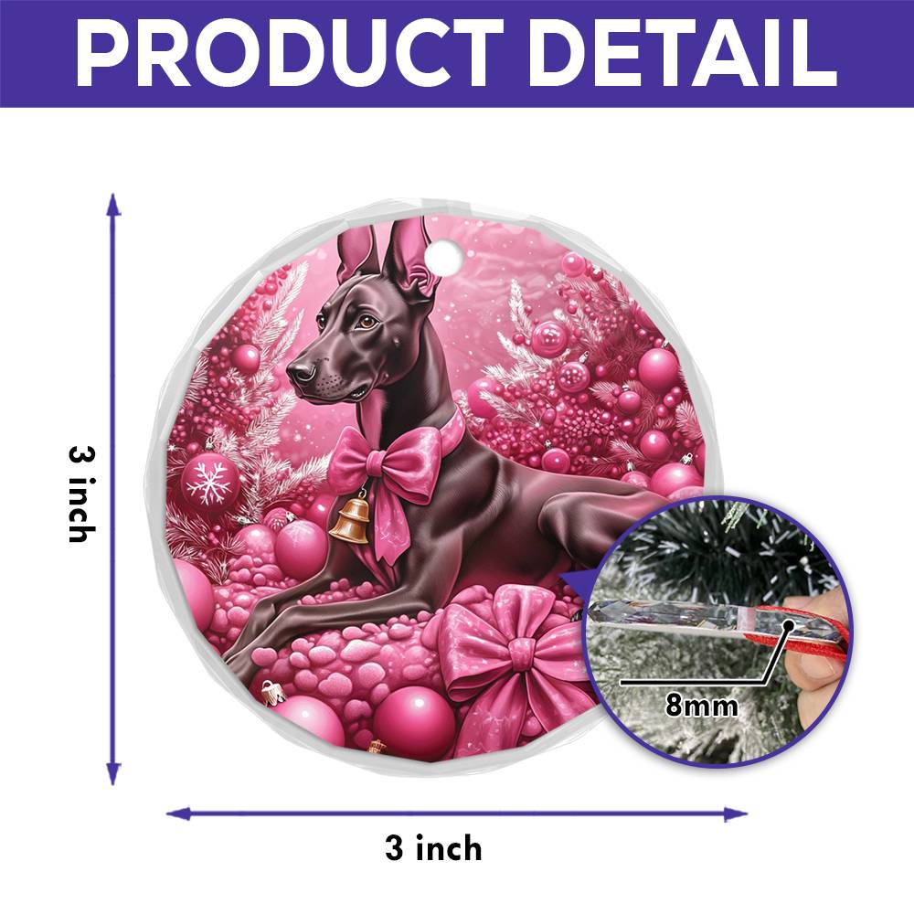 Doberman Pinscher Dog Pink Christmas Design 2 Glass Ornament