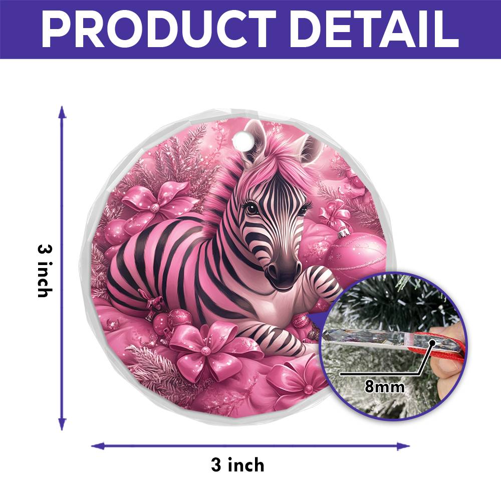 Zebra Pink Christmas Design 3 Glass Ornament