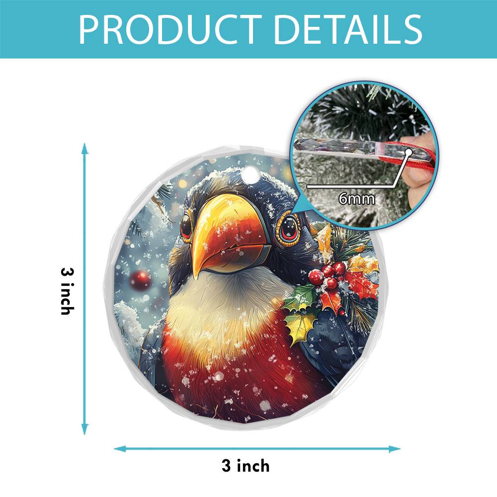 Beautiful Toucan Christmas Night Design 1 Glass Ornament