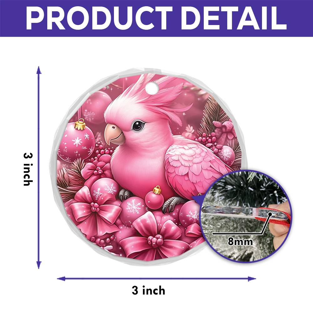 Parrot Pink Christmas Design 4 Glass Ornament