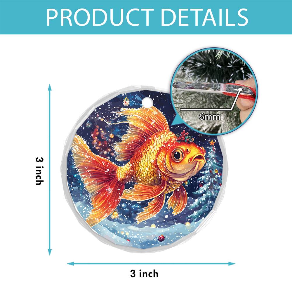 Beautiful Angus Goldfish Christmas Night Design 2 Glass Ornament