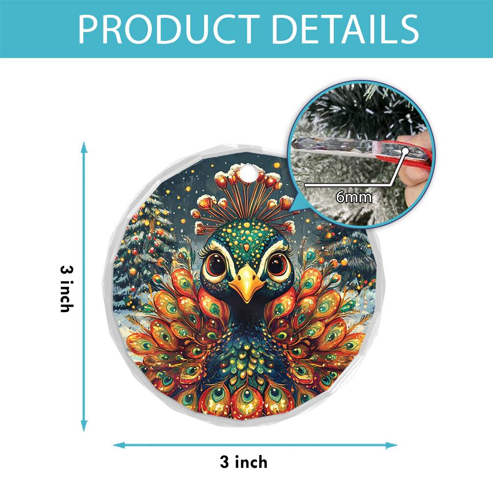 Beautiful Peacock Christmas Night Design 1 Glass Ornament