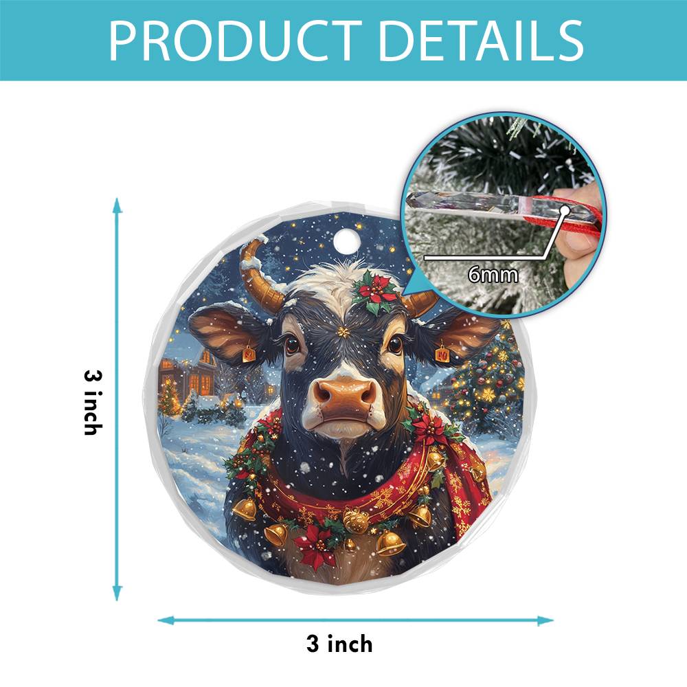 Beautiful Bull Christmas Night Design 1 Glass Ornament