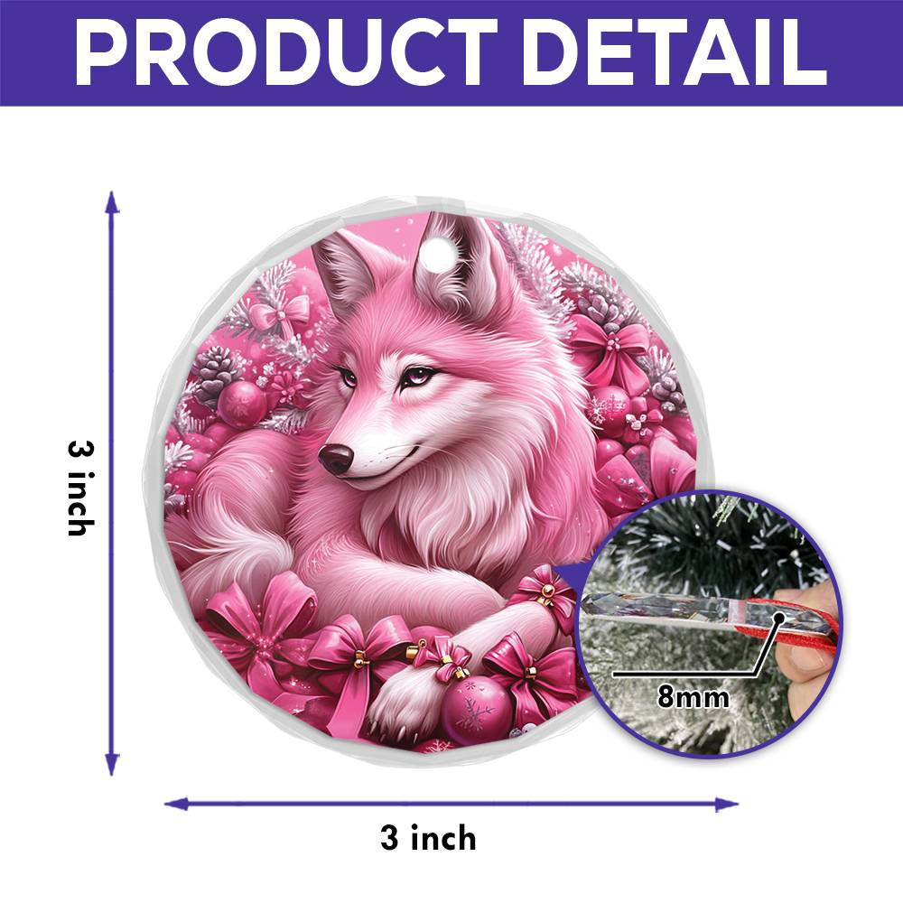 Wolf Pink Christmas Design 2 Glass Ornament