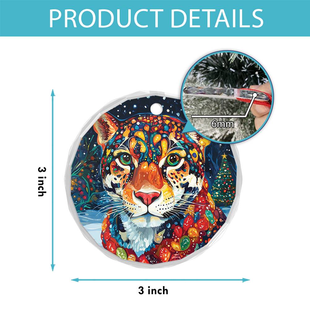 Beautiful Jaguar Christmas Night Design 2 Glass Ornament
