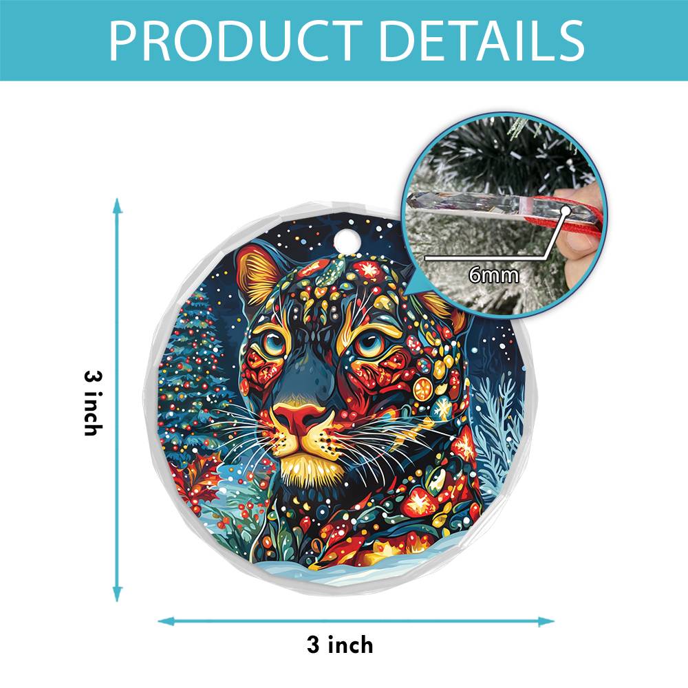 Beautiful Panther Christmas Night Design 1 Glass Ornament