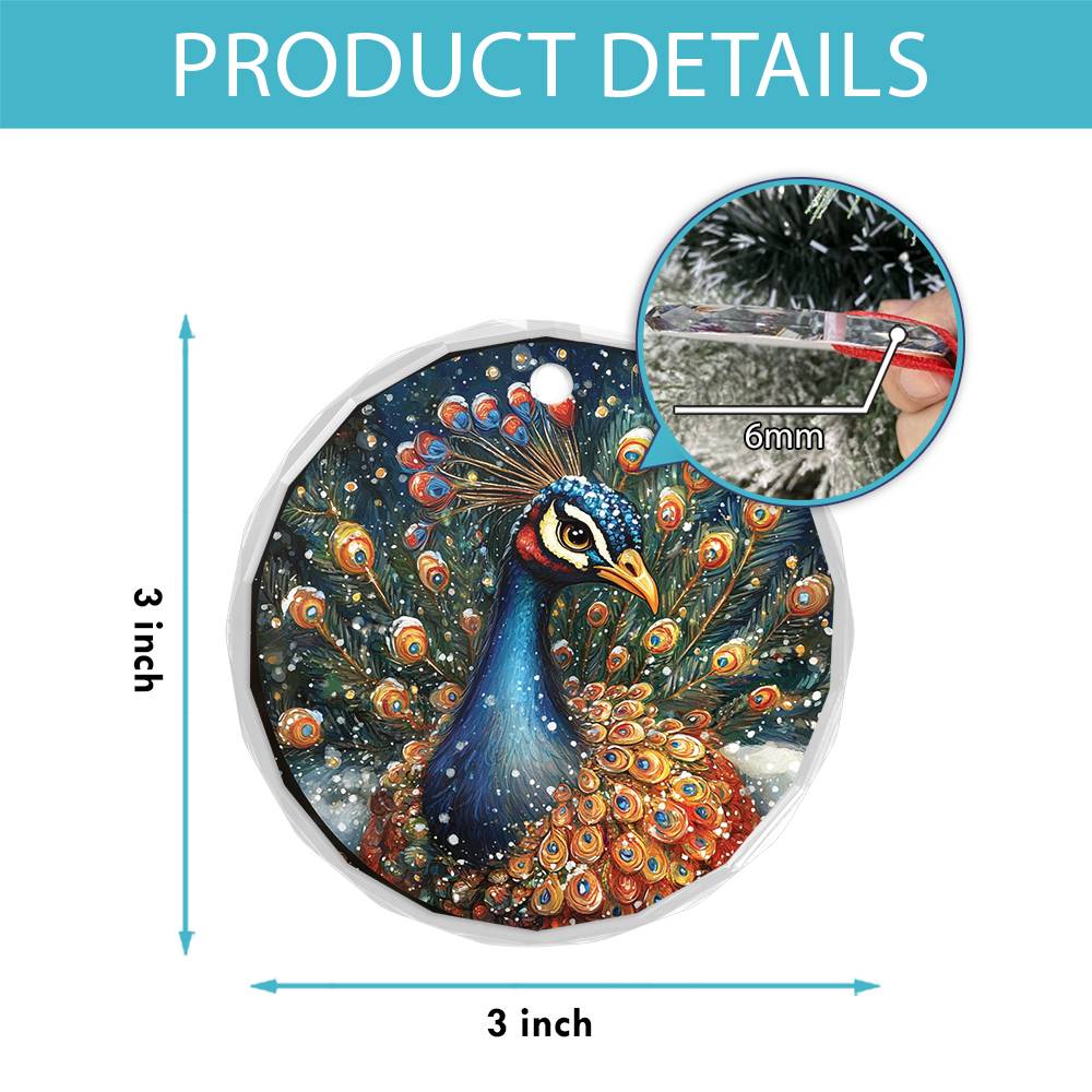 Beautiful Peacock Christmas Night Design 2 Glass Ornament