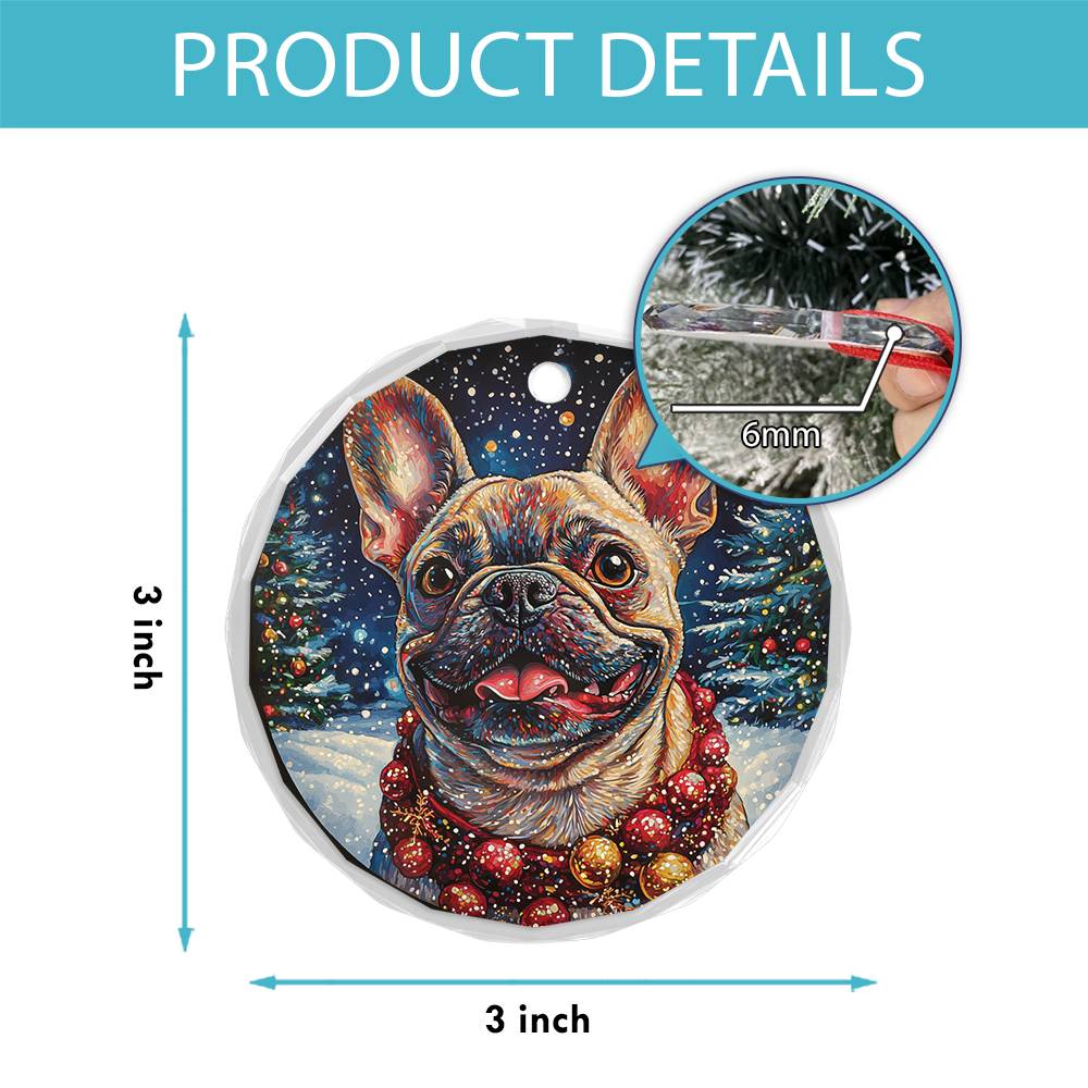 Beautiful Angus Bulldog Christmas Night Design 1 Glass Ornament