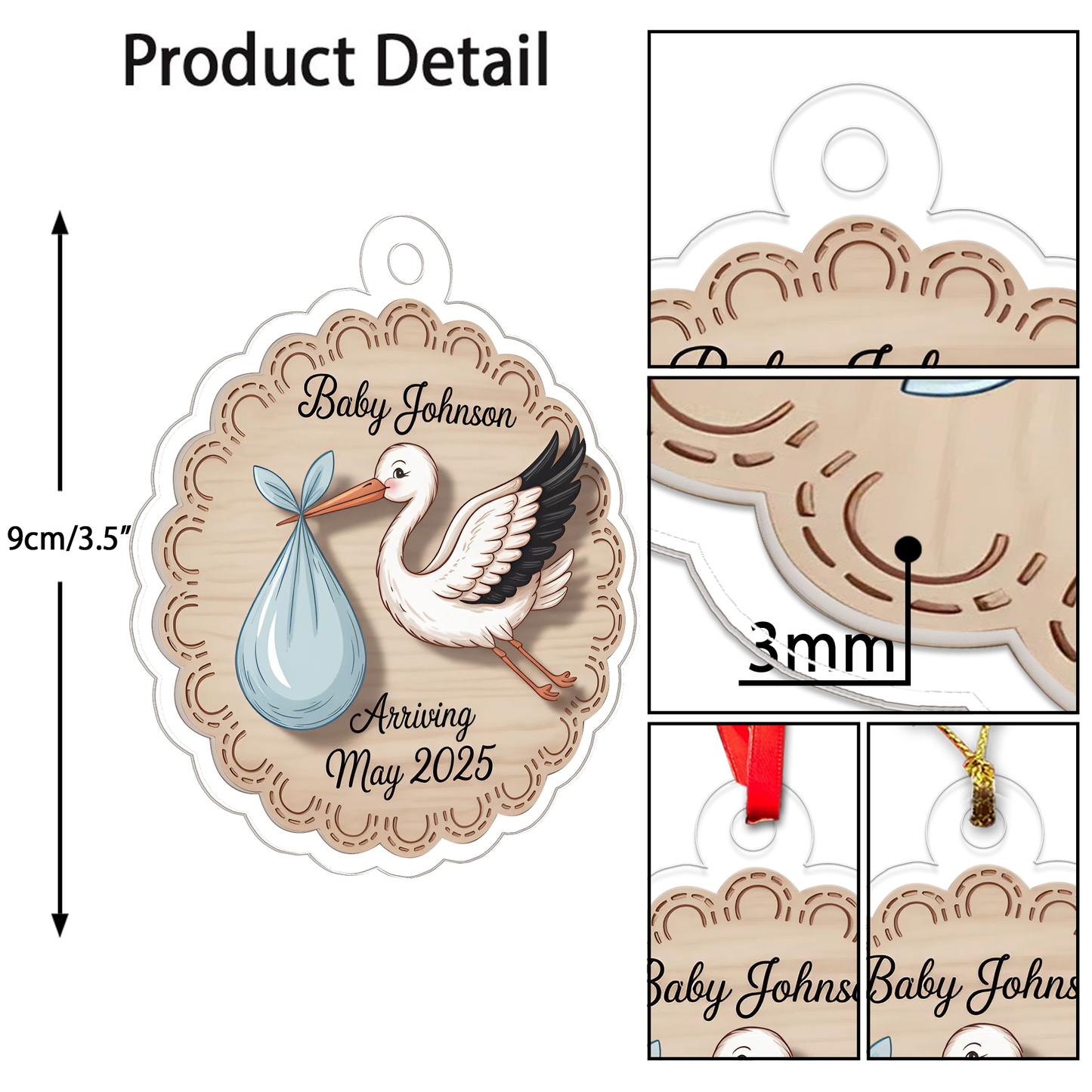Personalized Stork Baby Announcement Ornament, Christmas Decor, Baby Coming Next Year Ornament, New Baby Arriving 2025