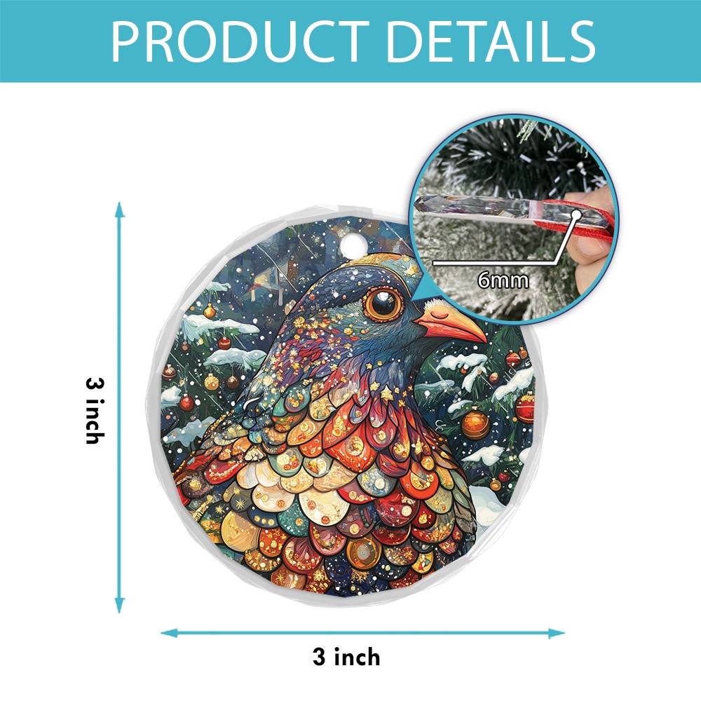 Beautiful Pigeon Christmas Night Design 4 Glass Ornament