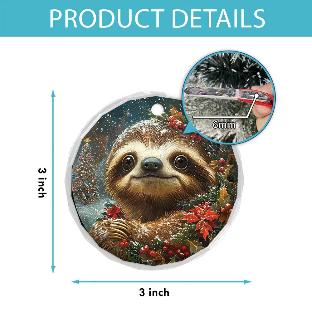 Beautiful Angus Sloth Christmas Night Design 3 Glass Ornament