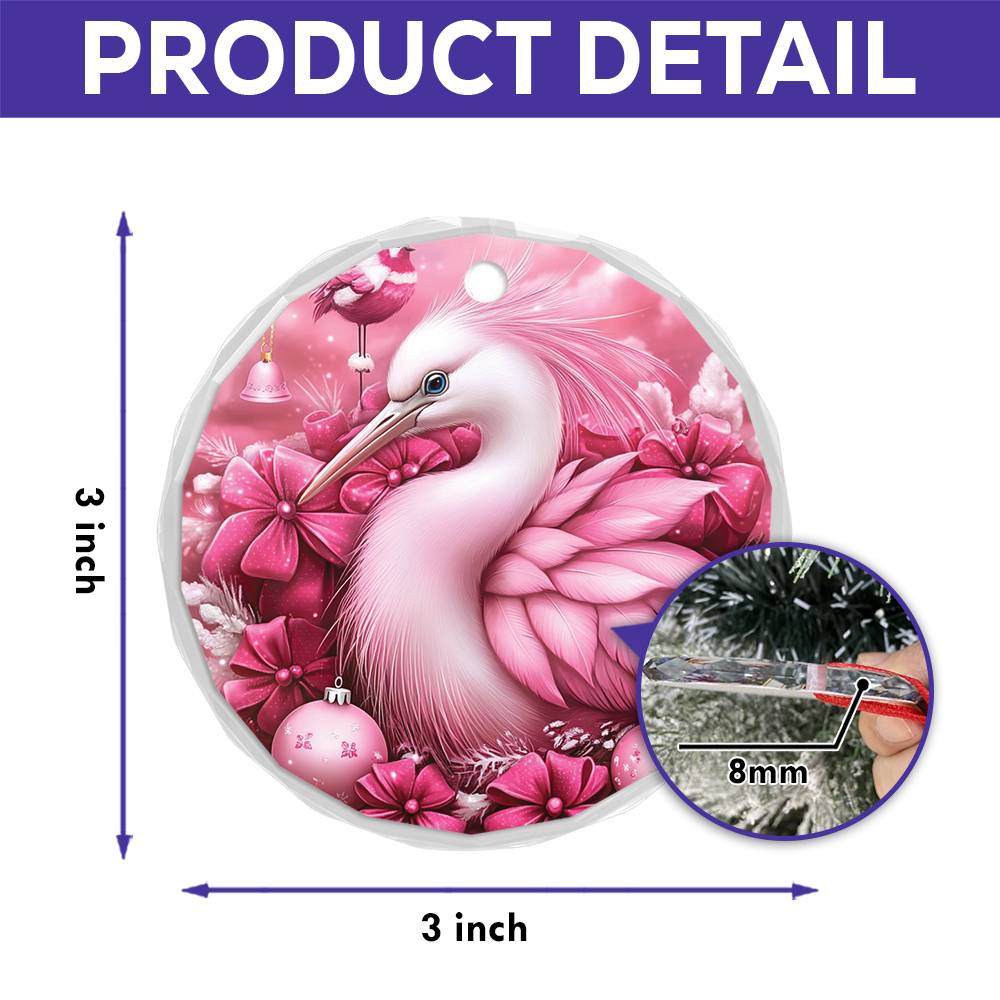 Heron Pink Christmas Design 1 Glass Ornament