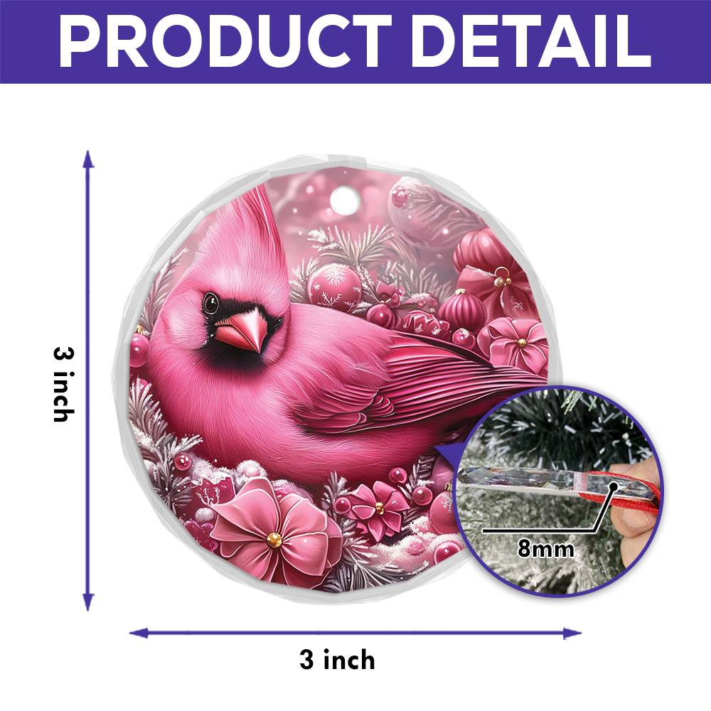 Cardinal Pink Christmas Design 3 Glass Ornament