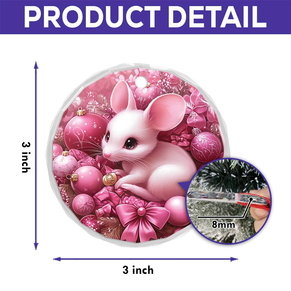 Mice Pink Christmas Design 2 Glass Ornament