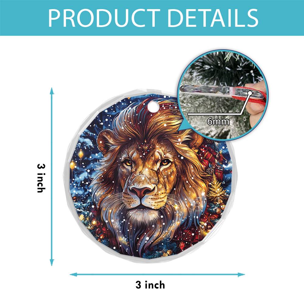 Beautiful Lion Christmas Night Design 3 Glass Ornament