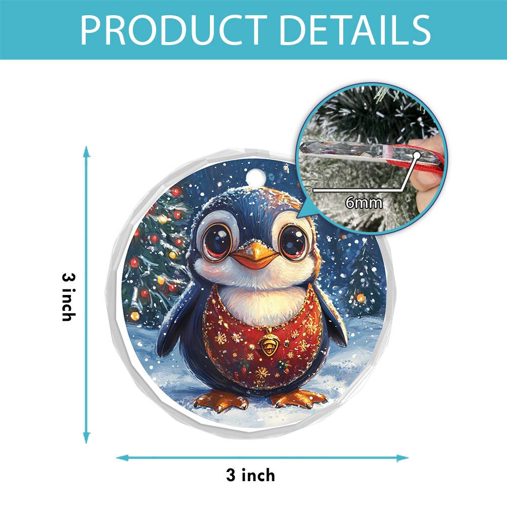 Beautiful Angus Penguin Christmas Night Design 3 Glass Ornament
