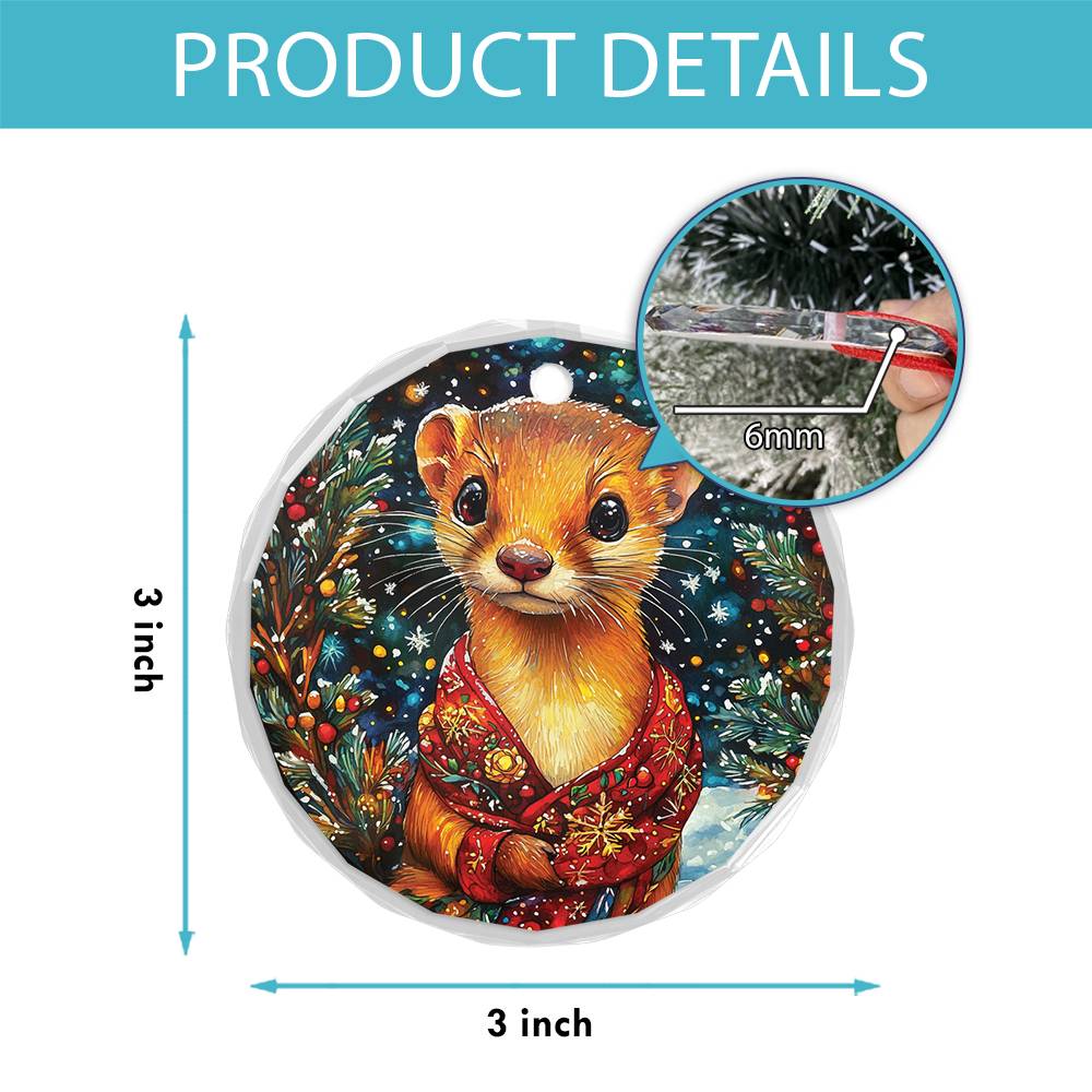 Beautiful Angus Weasel Christmas Night Design 3 Glass Ornament