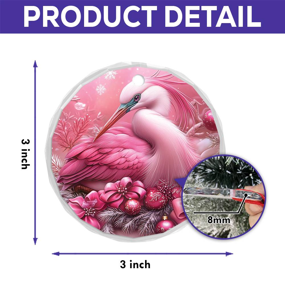 Heron Pink Christmas Design 3 Glass Ornament