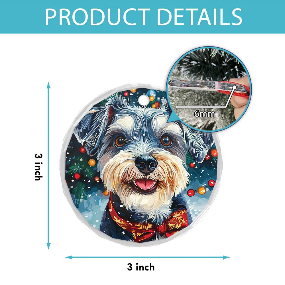 Beautiful Angus Miniature Schnauzer Dog Christmas Night Design 4 Glass Ornament