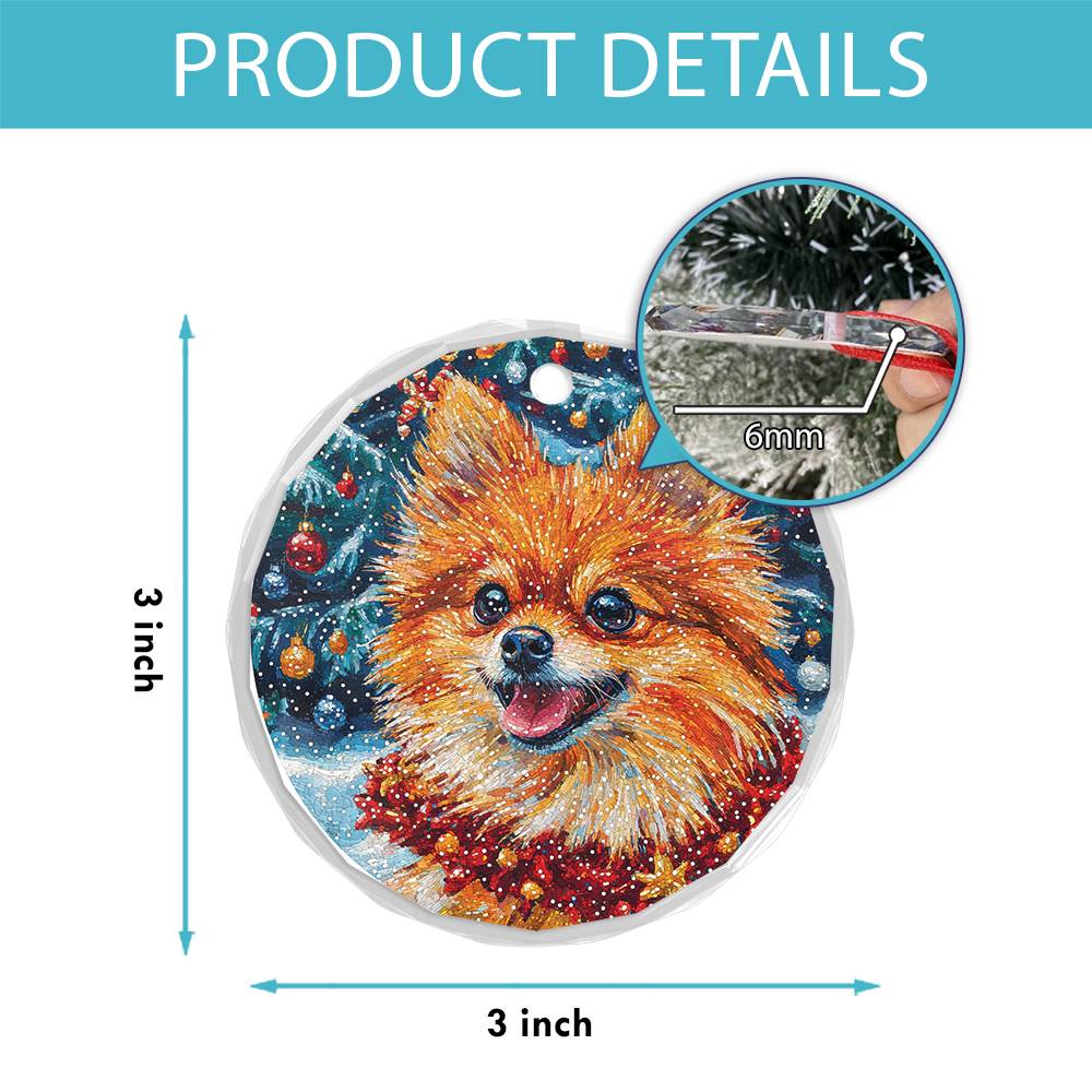 Beautiful Angus Pomeranian Dog Christmas Night Design 2 Glass Ornament