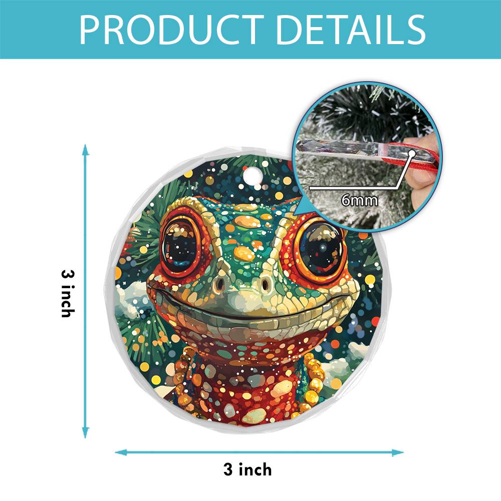 Beautiful Angus Lizard Christmas Night Design 3 Glass Ornament