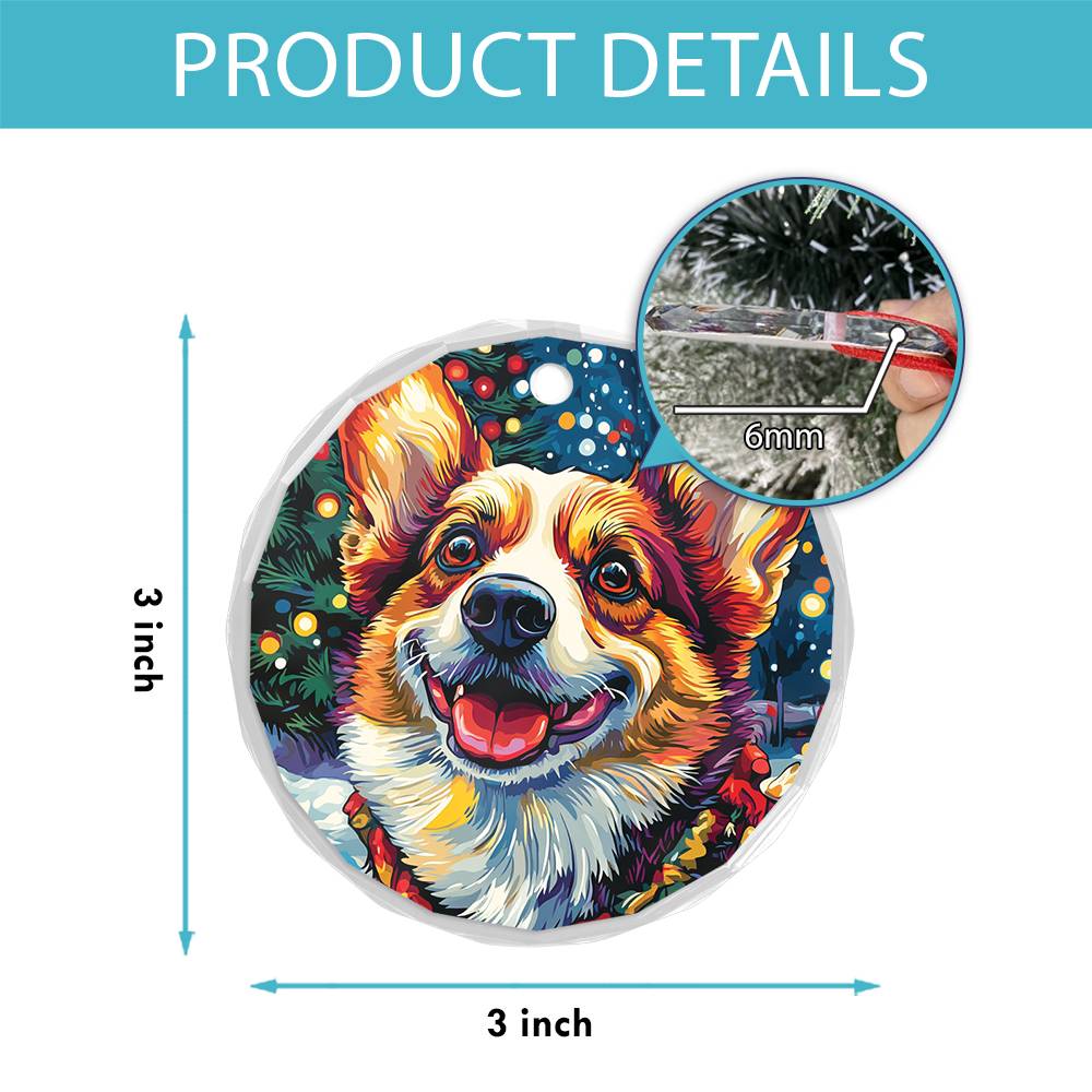 Beautiful Angus Corgi Dog Christmas Night Design 1 Glass Ornament