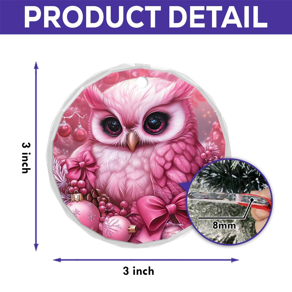 Owl Pink Christmas Design 4 Glass Ornament