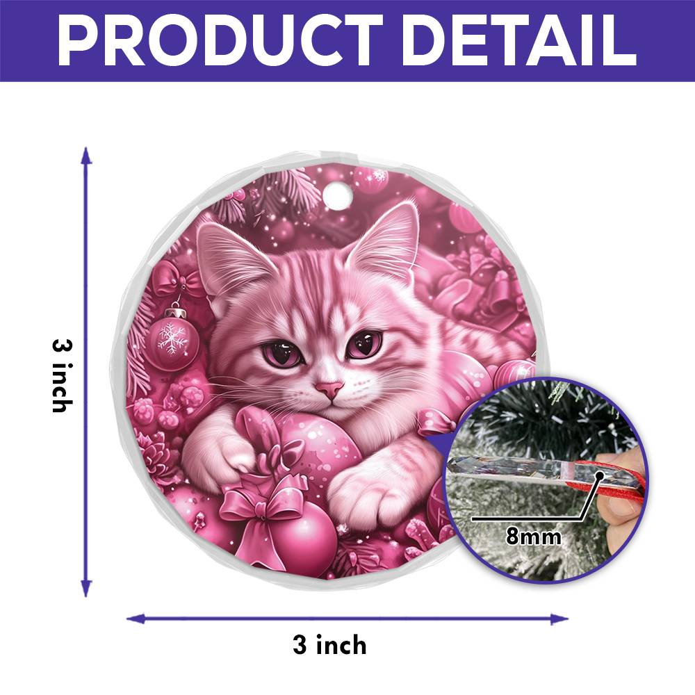 American Shorthair Pink Christmas Design 3 Glass Ornament