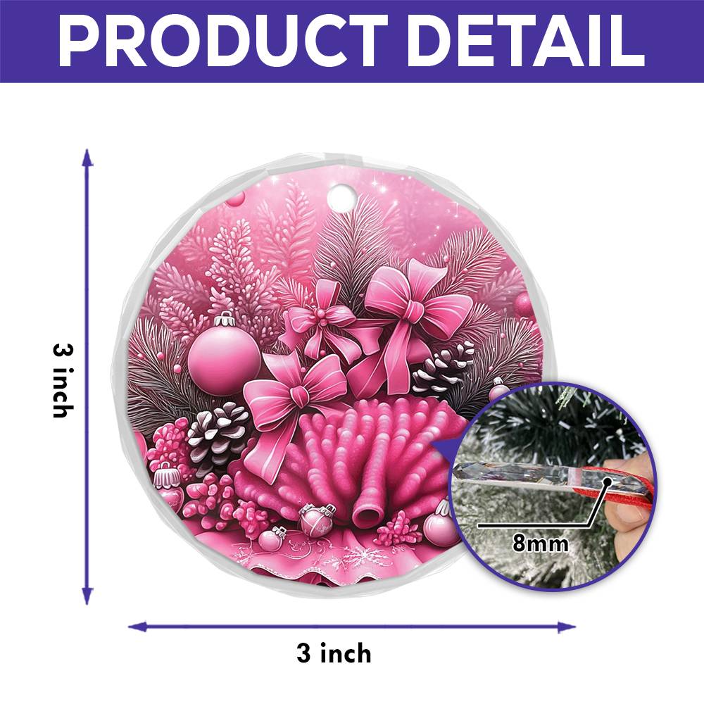 Coral Pink Christmas Design 1 Glass Ornament