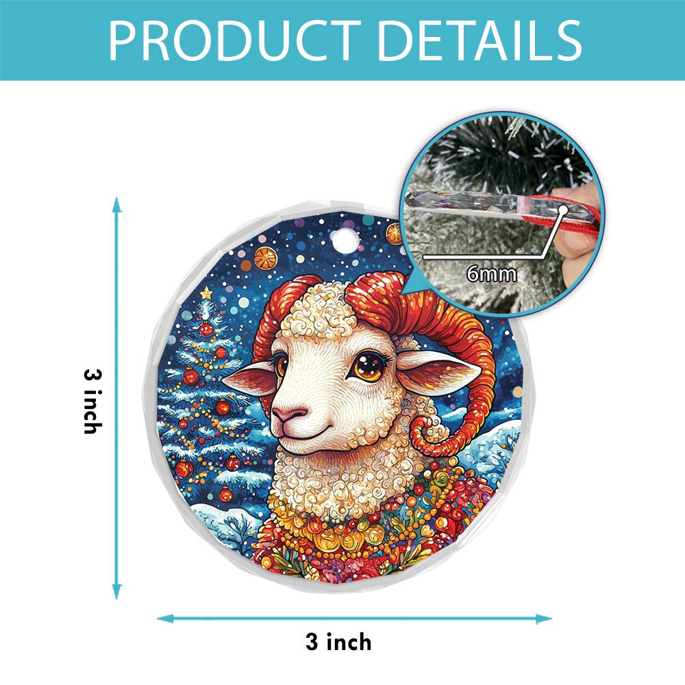 Beautiful Sheep Christmas Night Design 4 Glass Ornament