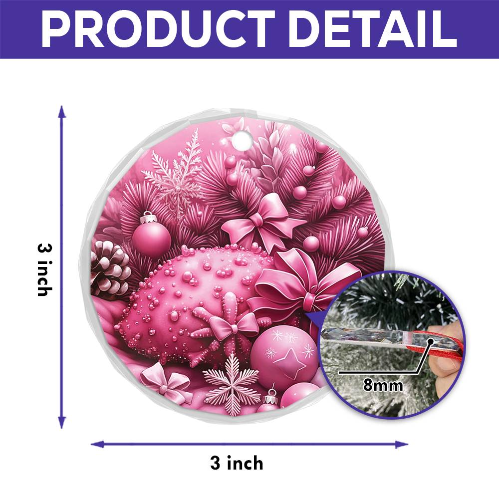 Coral Pink Christmas Design 2 Glass Ornament