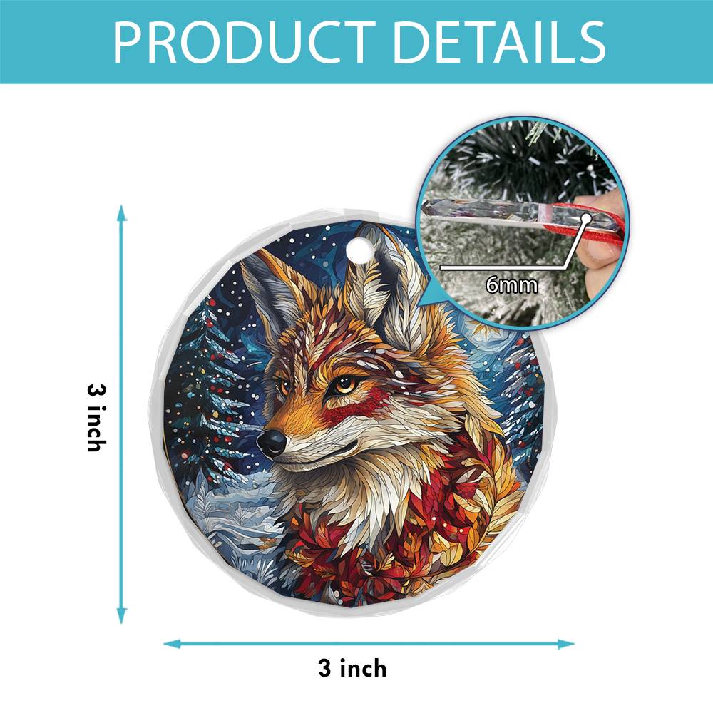 Beautiful Angus Coyote Christmas Night Design 4 Glass Ornament