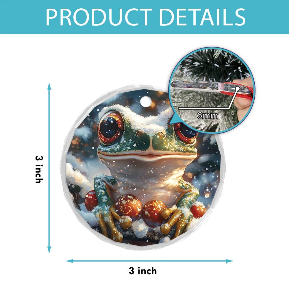 Beautiful Angus Frog Christmas Night Design 2 Glass Ornament