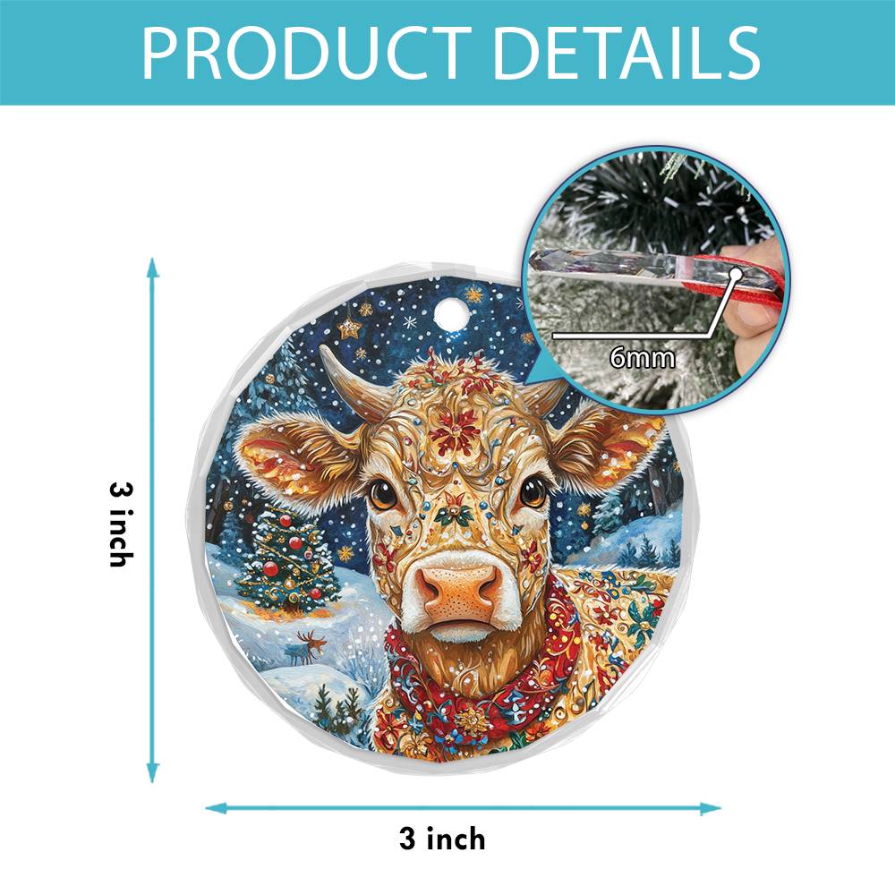 Beautiful Jersey Cow Christmas Night Design 1 Glass Ornament