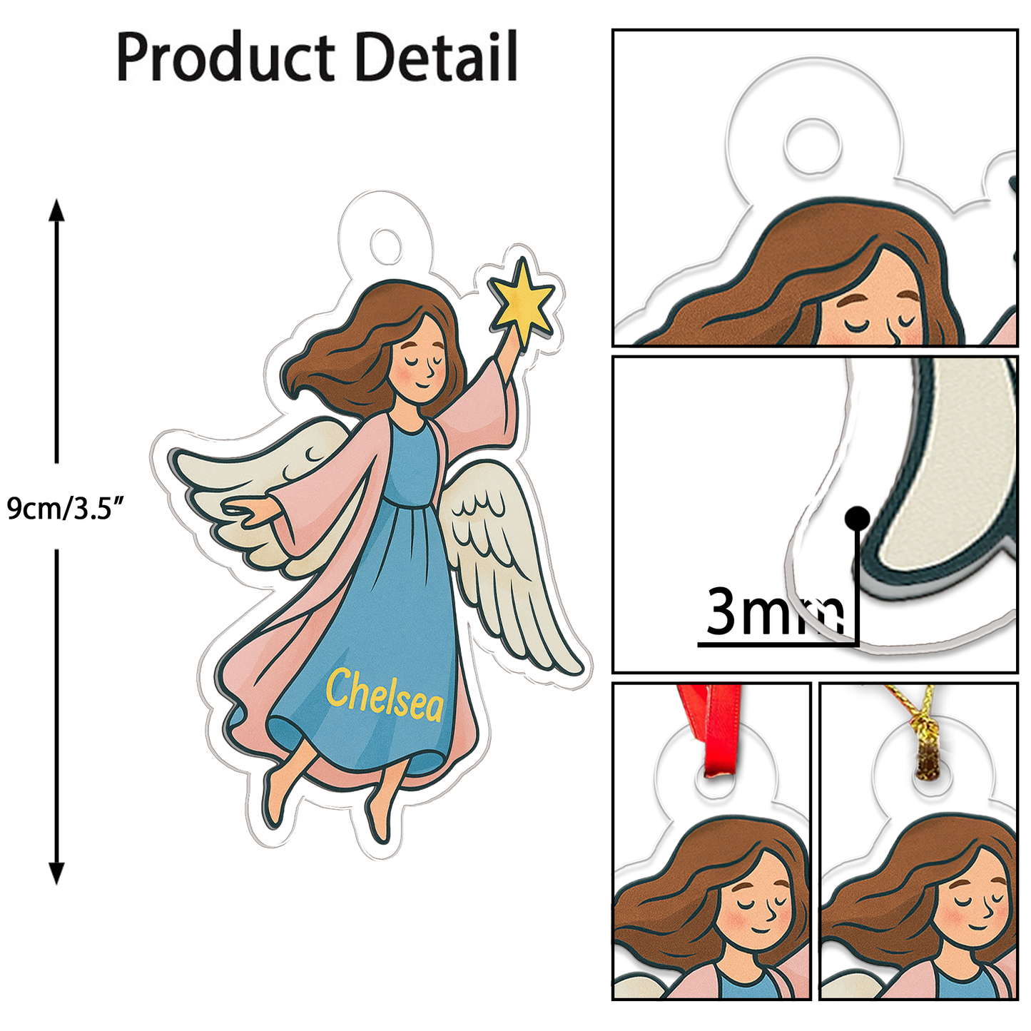 Personalized Angel With Star Ornament, Custom Name Christmas Ornament, Baptism Gift, Nativity Ornament, Christmas Home Decor, Xmas Gift