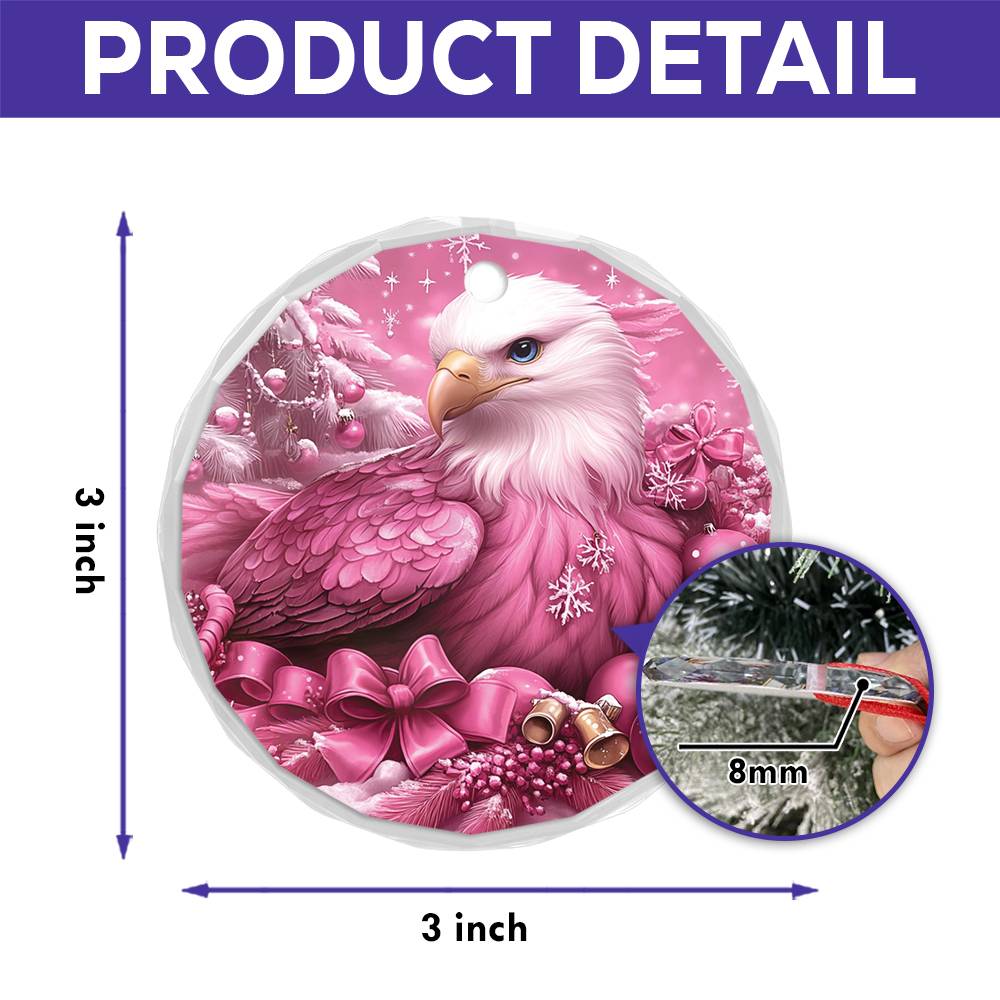 Eagle Pink Christmas Design 1 Glass Ornament