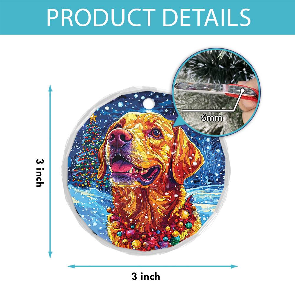 Beautiful Angus  Labrador Retriever Dog Christmas Night Design 4 Glass Ornament