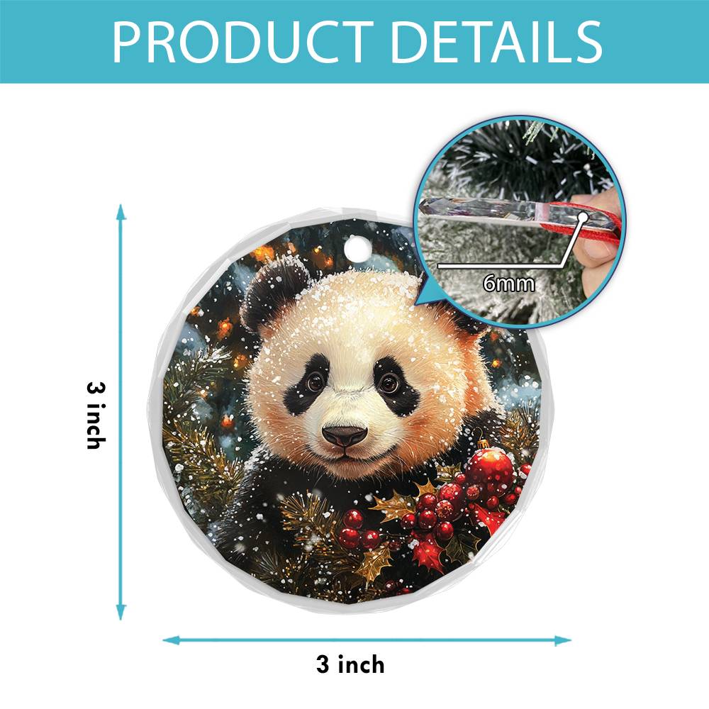 Beautiful Angus Panda Christmas Night Design 2 Glass Ornament