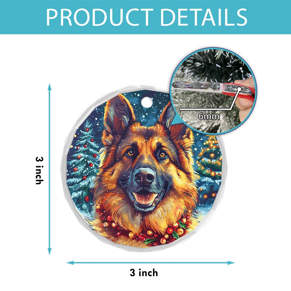 Beautiful German Shepherd Dog Christmas Night Design 3 Glass Ornament
