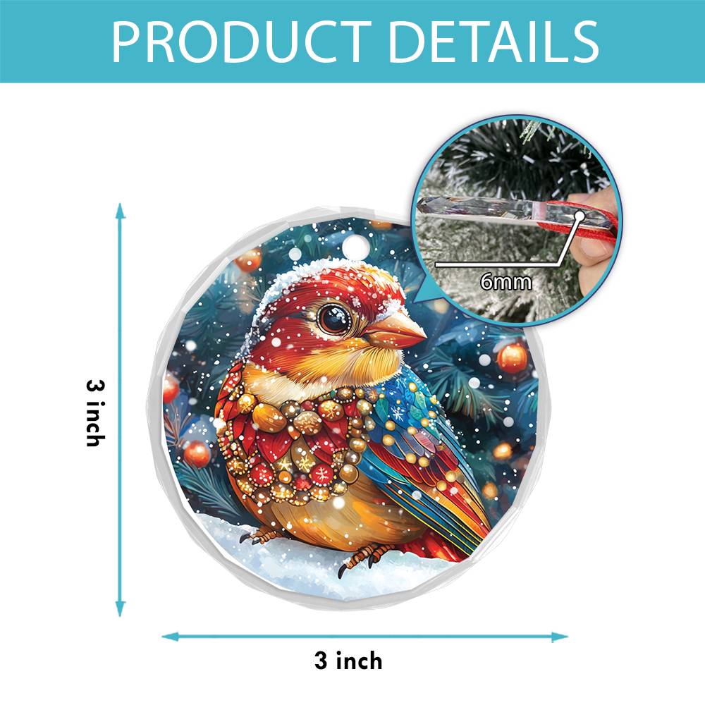 Beautiful Finch Christmas Night Design 4 Glass Ornament